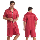 Men's Silk-Feel Pajamas Set - Short Sleeve & Shorts